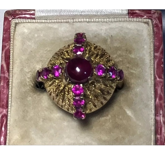 ANTIQUE 14K YELLOW GOLD RING with NATURAL RUBIES,ART DECO, 1930's - Picture 8 of 8